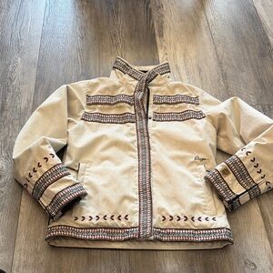 Orage Beige Women's Puffer Jacket with Embroidered Trim